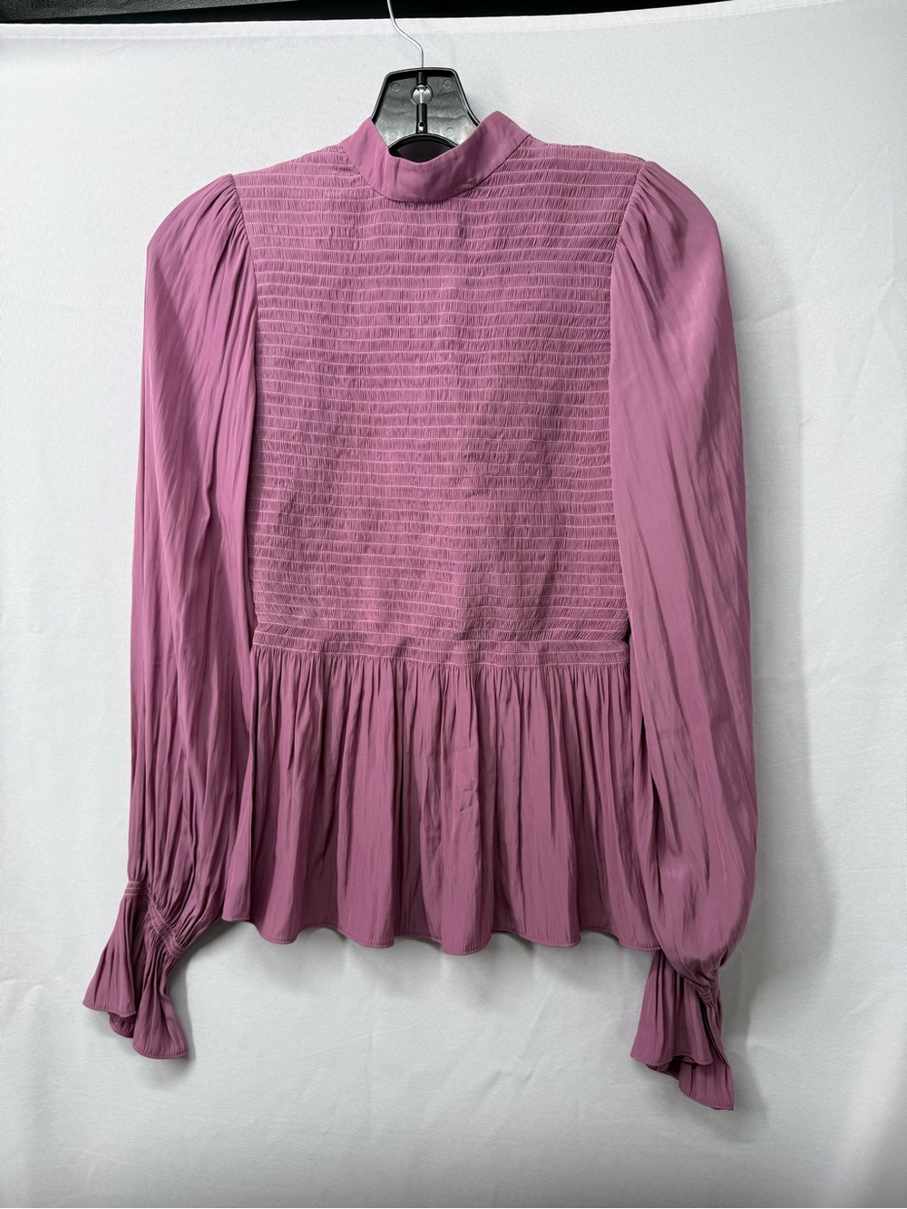 Ramy Brook Smocked Peplum Long-Sleeve Top - Mauve Pink